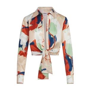 iNAMORATA Sullivan Satin Long Sleeve Tie Top